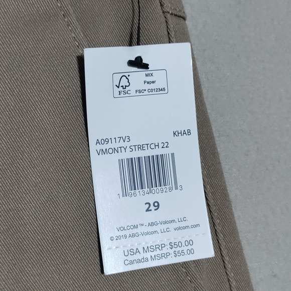 Volcom Vmonty‎ Stretch 22 Khaki Chino Shorts Mens Size 29 Flat Front Casual NEW - Picture 4 of 14
